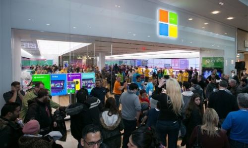 Microsoft retail store at Square One Shopping Centre in Mississauga, Ontario, after it opens on Feb. 8, 2014