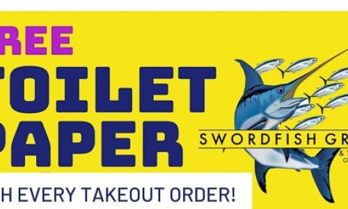 FREE Roll of Toilet Paper with Every Take-Out Order at the Swordfish Grill & Tiki in Cortez, FL!