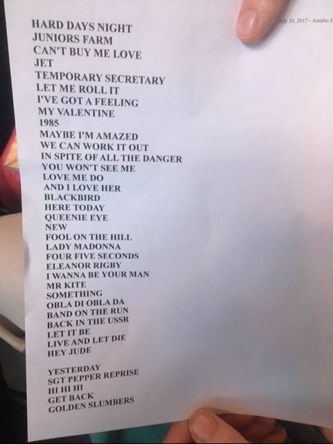 Paul McCartney set list courtesy of Barbara Strauss