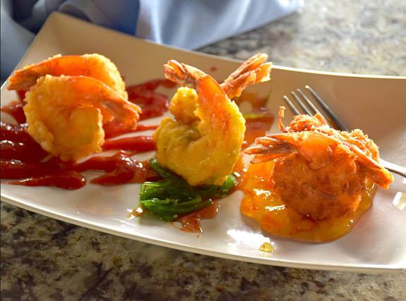 Shrimp Trio at KaCey's Seafood & More restaurant in Sarasota is delicious!