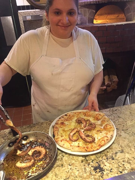 They make all kinds of pizza at Primo Ristorante - Katherine is making an octopus pizza!