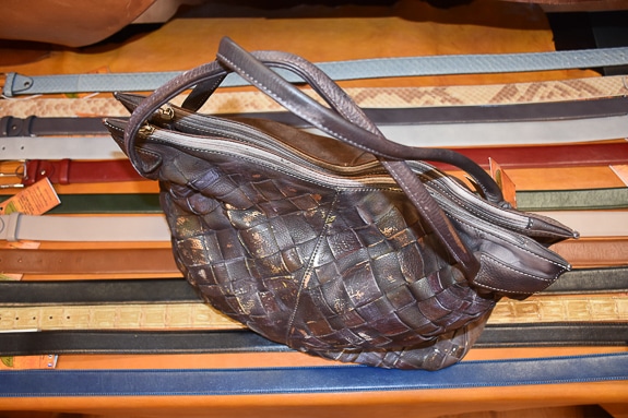 Unique leather bags and belts at Eleganza in Downtown Sarasota, FL