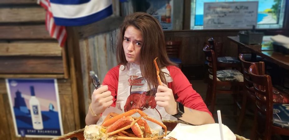 Enjoying Crab Boil dinner at Swordfish Grill & Tiki